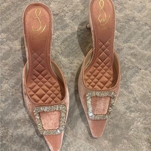 Sam Edelman Pink Velvet Heels with Silver Embellishment